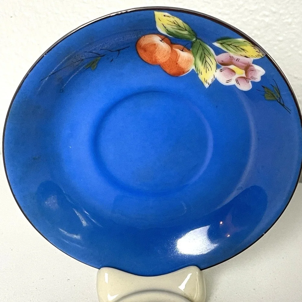 Vintage Occupied Japan Hand Painted Fruit Porcelain Teacup Saucer Gold Gilt